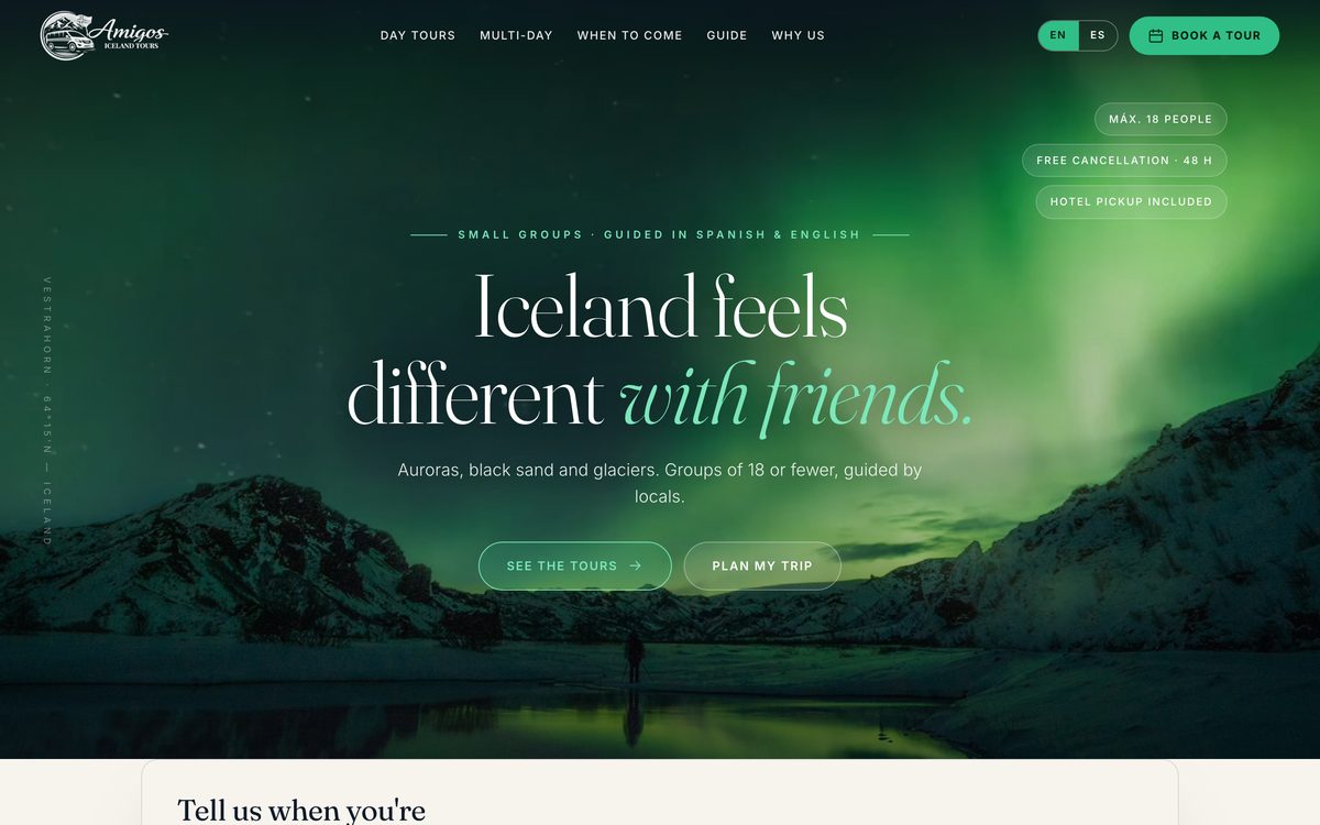 Amigos Iceland Tours website built by Trazo